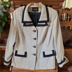 Women's Black and White Plaid Vintage Blazer Jacket Size XL